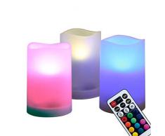 WRalwaysLX flammenlose Kerzen, Farbwechselnde LED-Kerzen mit Fernbedienung und Timer für Hochzeit, Geburtstags, 3 Kerzen, 3 AAA-Batteriebetriebene (Nicht Batterie)