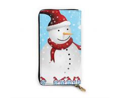 JHGFG Weihnachtspostkarte Mit Schneemann Echtes Leder Geldbörse Lange Damen Geldbörse Handtasche Multi Kartenhalter Organizer Für Frauen Angepasst