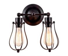 Industrieller Wandleuchter Rustikaler Dachboden Antike Wandlampe Drahtkäfig Verstellbare Steckdose Edison Vintage Metall Retro-Lampe Lampen für Schlafzimmer (ohne Lampe) (mit 2 Licht) (Rost)