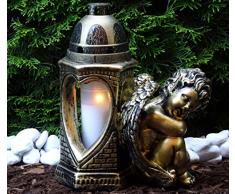 ♥ Grablaterne Grablampe Grablicht Engel 30,0cm mit Grabkerze Grabschmuck Grableuchte Laterne Grabkerze Lampe Kerze Licht Friedhof Garten