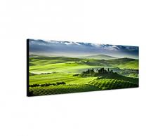 Panoramabild auf Leinwand und Keilrahmen 150x50cm Toskana Wiesen Weinberge Wolken Morgenlicht