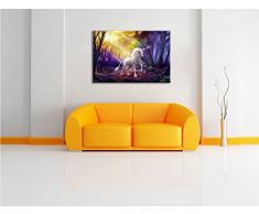 Einhorn im Märchenwald, Format: 100x70 auf Leinwand, XXL riesige Bilder fertig gerahmt mit Keilrahmen, Kunstdruck auf Wandbild mit Rahmen, günstiger als Gemälde oder Ölbild, kein Poster oder Plakat