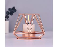 KOBWA - Teelichthalter aus Metall, geometrisch, Metalldraht, Eisen, Teelichthalter Laterne, Hochzeit, Feiertage, Veranstaltungen, Party-Dekorationen, metall, rose gold, Low Shape