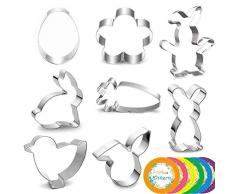 Miuezuth 8 TLG. Ostern Ausstecher Ausstechformen Set, Osterhasen Keksausstecher Plätzchenform, Hasen Ausstechform Plätzchen, Plätzchenformen Küken, Cookie Cutters Möhrchen, Ei Plätzchenausstechform