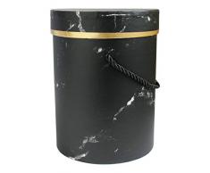 Emartbuy Starrer Luxus Hohe Zylindrische Präsentations-Geschenkbox, Schwarzer Marmor, Cremefarbenes Interieur, Gold Umrandeten Deckel Und Schwarzer Tragegriff