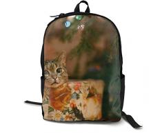 Rucksack mit Katzen-Motiv für Neujahr, Weihnachtsbaum-Girlande, Schulranzen, Büchertasche, Reisen, Laptop, Rucksack für Kinder, Studenten, Erwachsene