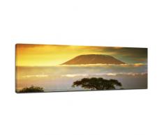 Kunstdruck Panorama - Kilimandscharo mit Savanne in Kenya - Afrika - Bild auf Leinwand - 160x50 cm - Leinwandbilder - Bilder als Leinwanddruck - Wandbild von Bilderdepot24