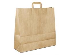 50 x Papiertragetaschen braun 45+16x43 cm | stabile Papiertüten | Paper Bags Flachhenkel | Papiertaschen Groß | Einkaufstasche | HUTNER