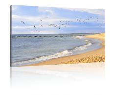 Wandbild Strand Kunstdruck Ozean Bild auf Leinwand Landschaft Leinwandbild - 120x70 cm 1-Teilig: Mehrfarbig