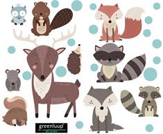 greenluup Wandsticker Wandaufkleber Wandtattoo Waldtiere Fuchs Reh Waschbär Dots Polka Dots (Waldtiere)