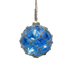 StarNoah Glaskugel mit 8 LED-Lichternblau mit Garnnetz, transparent Kabel, Durchmesser 14 cm, Vierfarb-Karton 457-42