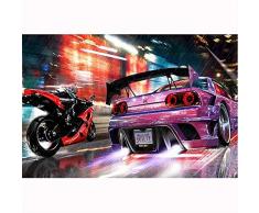 LVGUMM Malen Nach Zahlen DIY Erwachsene Kinder Leinwand Ölgemälde Kits Creative Spielzeug Home Art Dekor - Motorrad Autorennen