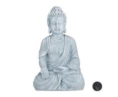 Relaxdays sitzende Figur, 40 cm hoch, Feng Shui, Outdoor, Garten Dekofigur, große Zen Buddha Statue, hellgrau