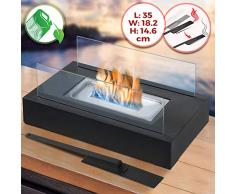 Tischkamin - Edelstahl, Bio-ethanol, für den Innen- und Außenbereich, inkl. Löschgerät, Schwarz - Feuerstelle, Glaskamin, Glasfeuer, Tischfeuer, Tisch-Dekofeuer