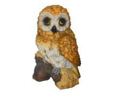 Muwse Deko-Eule auf Stamm ca. 16x13x24 cm handbemalte Garten-deko aus Poly-Resin Kunst-Stein