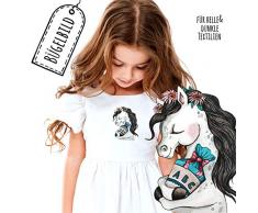 ilka parey wandtattoo-welt Bügelbilder zum Schulbeginn Pferdchen mit Schultüte Applikation Kissen Shirt Taschen Bügelbild Patch Aufbügler in A5 bb195