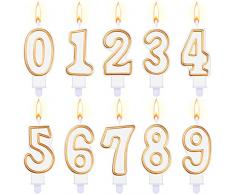 Yaomiao 10 Stück Geburtstagskerzen Zahlenkerzen Zahlen Zahlen Zahlen 0-9 Glitzer Kuchendekoration für Geburtstag Party Gastgeschenk (Goldener Rand)