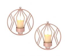 Sziqiqi Schmiedeeiserne Wanddekoration, Stereometrischer Kerzenleuchter, Beleuchtung Dekoration für Wohnzimmer/Esszimmer/Bar, Roségold