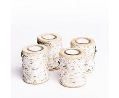 Woods Teelichthalter Set aus Birken Holz mit Glaseinsatz I handgefertigt in Bayern I rustikale Tisch-Deko Weihnachtsdeko I Holz-Deko Windlicht I Adventskranz Kerzenhalter 9-10 cm I 4 Stück