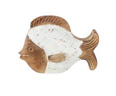 CasaJame Dekofigur Fisch, Dekoration Badezimmer Holz, Maritime Deko, Meeresdeko, Statue Fische weiß braun 18x3x13cm