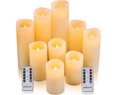 DANIP Flammenlose Kerzen Batteriebetriebene Kerzen 45 67 89 9er Set Elfenbein Echtwachssäule LED Kerzen 10-Tasten-Fernbedienung 24-Stunden-Timer