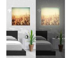 banjado LED Panel Wandleuchte 36 Watt, 4000 Kelvin neutralweiss | Deckenleuchte 3600 Lumen | beleuchtetes LED-Wandbild mit Rahmen | 62cm x 62cm mit Motiv Manhattan 2 | Energieklasse A+