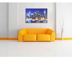 New York City Skyline Brücke bei Nacht Format: 60x40 cm auf Leinwand, XXL riesige Bilder fertig gerahmt mit Keilrahmen, Kunstdruck auf Wandbild mit Rahmen, günstiger als Gemälde oder Ölbild, kein Poster oder Plakat