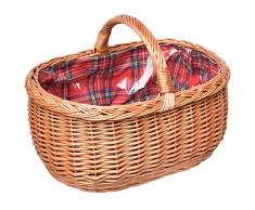 ForYourProtection Einkaufskorb mit Stoffbezug Weidenkorb Autokorb Weide Korbwaren Korb Blumen & Kariert ((L) 52 x (B) 35 x (H) 27/36) mit Einlage