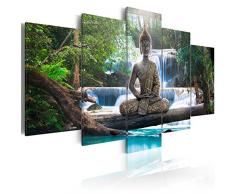 murando - Bilder 200x100 cm Vlies Leinwandbild 5 TLG Kunstdruck modern Wandbilder XXL Wanddekoration Design Wand Bild - Buddha Landschaft Natur Wasserfall Baum Wald c-A-0021-b-n