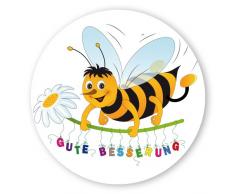 Geschenk-Aufkleber Gute Besserung mit Biene, rund Ø 30mm selbstklebende PE-Folie, 100 Stück auf Rolle