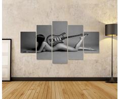 Bild Bilder auf Leinwand XXL Bild Poster Leinwandbild Wandbilder Kunstdruck 5-teilig BCQ nackte Frau mit Gitarre schwarz weiss