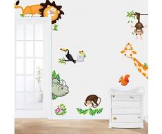 Zegeey Kinder Dschungel Thema Wandtattoo, Bunte AFFE Giraffe Löwenbaum dekorative Unisex Aufkleber für Kinder Schlafzimmer, Kindergarten, Spielzimmer Wandbild