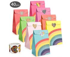 Powcan Punkt Papier Taschen, 40 Stück Papier Geschenktüten Tüten aus Kraftpapier Einkaufstüten Handwerk Papiertüten Mittagessen Flachboden Papiertüten, 22 x 12x 8 cm