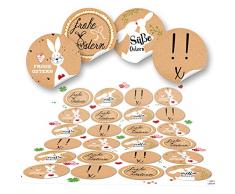 48 Osteraufkleber FROHE OSTERN Aufkleber natur beige weiß rot schwarz selbsteklebende Kraftpapier 4 cm rund Geschenk-Aufkleber Verpackung Oster-Etiketten Kinder Osterhase Herz