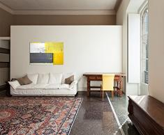 Paul Sinus Art 120x80cm - WANDBILD Malkunst Kunstwerk grau/gelb abstrakt - Leinwandbild auf Keilrahmen modern stilvoll - Bilder und Dekoration