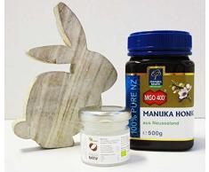 Geschenkset Manuka Honig MGO 400, 500g + Deko-Hase Struktur klein + 20ml Bio Kokosöl von my-mosaik