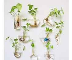 Cratone 4er Set Vase Glas Wandbehang Wandvasen Pflanzgefäße Glasvase Blumentopf hängen Wasser Pflanzen Pflanzenbehälter Wasser Pflanzkübel Home Office Dekor-Blume Höhe 13cm