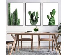 wymhzp Leinwand Malerei Green Plant Poster Minimalistischen Kakteen und Drucke Wandkunst Wandbilder Esszimmer Küche Wohnkultur 40x60cmx3 Kein Rahmen