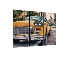 130x90cm – KUNSTDRUCK altes Taxi Manhattan New York Vintage 3teiliges Wandbild auf Leinwand und Keilrahmen - Fotobild Kunstdruck Artprint