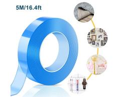 AJOXEL Doppelseitiges Klebeband Extra Stark, 5M Spurloses Klebeband Transparent Nano Tape, Ablösbar Klebestreifen für Wand Fotorahmen, Bilderrahmen, Teppich, Küche, Rückstandslos entfernen, Blau