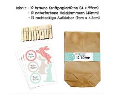 Papierdrachen 12 DIY Geschenktüten zu Ostern zum Basteln - Kreatives Osternest mit 12 Papiertüten und Osterhasen Aufklebern - Design 4
