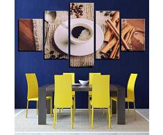 zayduo Foto auf Leinwand Art HD Prints Decor Wohnzimmer Wand 5 Stück Löffel Kaffeetasse Bohnen Leinwandbilder Modulare Poster Stilleben Gemälde