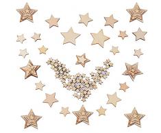 JNCH 300 Stück Holzsterne Blank Holz Stern Scheiben Mini Stern Natur unlackiert Verschönerungen für DIY Basteln Weihnachten Hochzeit Geburtstag Feiertag Dekoration (10mm+20mm+30mm+40mm)