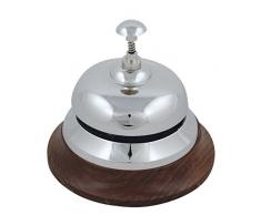 magicaldeco Tischklingel- Service- Tischgong-Hotelglocke, Messing, vernickelt auf Holz