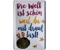 Die Welt ist schön Weil du mit Drauf bist 20x30 cm Blechschild 502