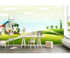 Wandbild-Tapete Foto-Vlies-europäisches und amerikanisches Dorf handgezeichnete Cartoon-Ölgemälde Kuhhaus Gras Hintergrund 400cmx280cm (157,4x110.2inch) Oster-Tapete-dekorative Malerei-Aufkleber-benut