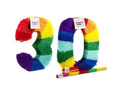 Trendario Pinata Zahl 30 Set - Mehrfarbig - ungefüllt - Ideal zum Befüllen mit Süßigkeiten und Geschenken - Piñata für Geburtstag Spiel, Geschenkidee, Party, Feier, Überraschung Stab Maske