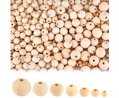 AIEX 1000stk Natur Holzperlen Holzkugeln Bastelperlen mit Loch für Heimwerker Handwerk Schmuck Armband Girlande, 7 Größen (6 mm/8mm/10mm/12mm/14mm/16mm/20mm)