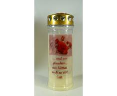 Grablichtkerze Rose rot, und wir glaubten... 20x7cm - 3759 - ca. 7 Tage Brenndauer – Grabkerze, Trauerkerze mit Motiv und Spruch