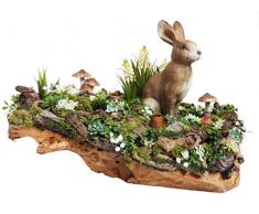 Große rustikale Frühlingsdeko Osterdeko BLÜHENDE AUEN Landhausdeko braun grün Ostergesteck Hase Naturdeko Tischdeko